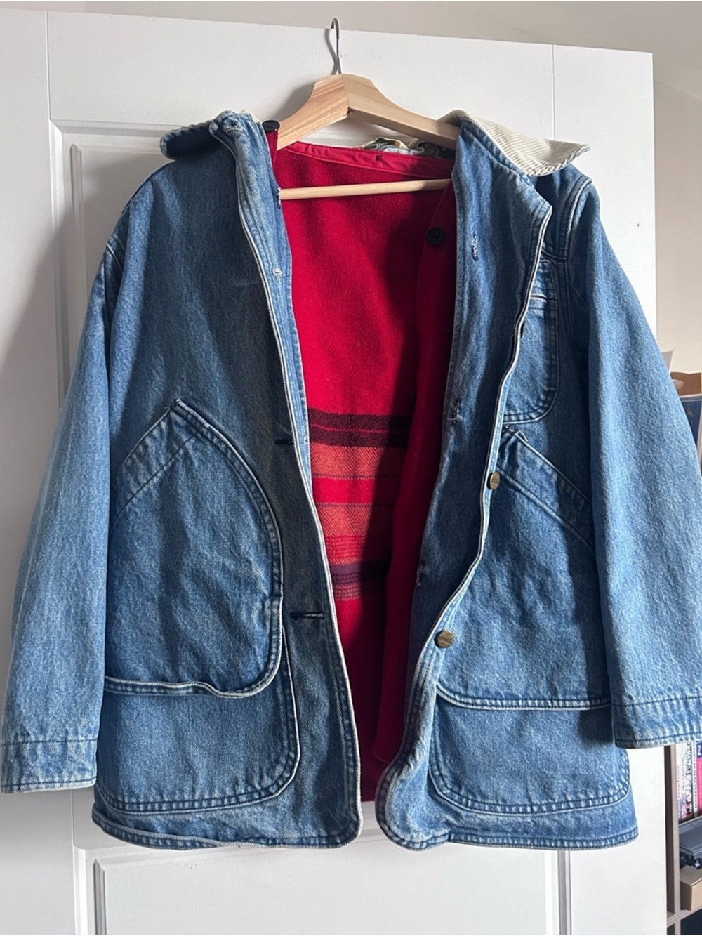 RESERVED L.L. Bean Women's Blue Denim Jacket with Red Lining